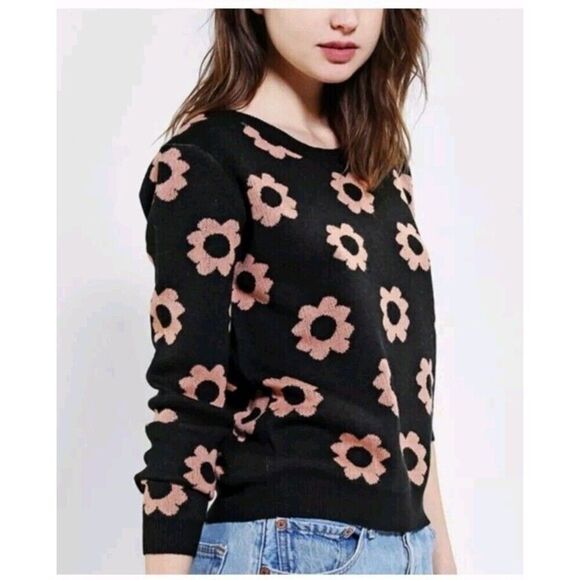 Urban Outfitters Coincidence & Chance Black Floral Knit Crew Neck Sweater Small - Picture 1 of 10